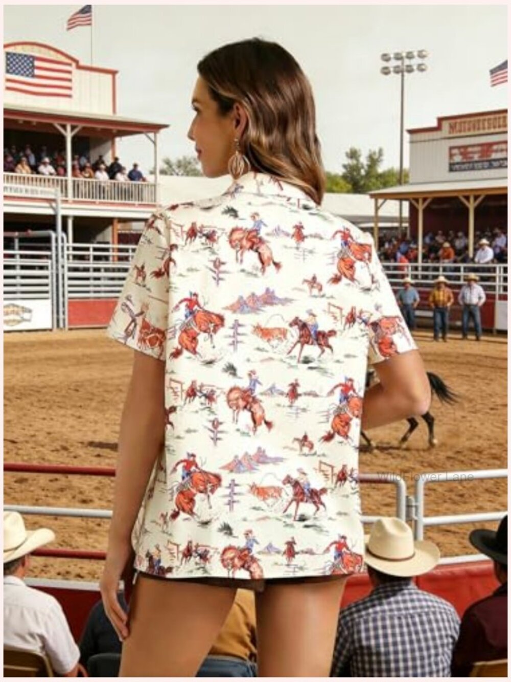 Women's Western Cowgirl Button Down Short Sleeve Blouse - Picture 5 of 6